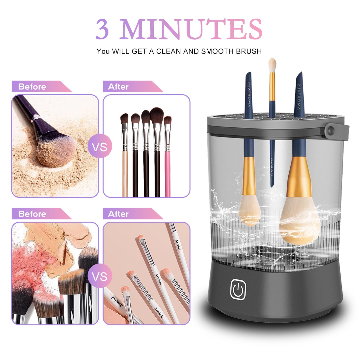 Electric Makeup Brush Cleaner - 9000 RPM Makeup Brush Cleaning Machine, Cleaner For Makeup Sponges And Brushes